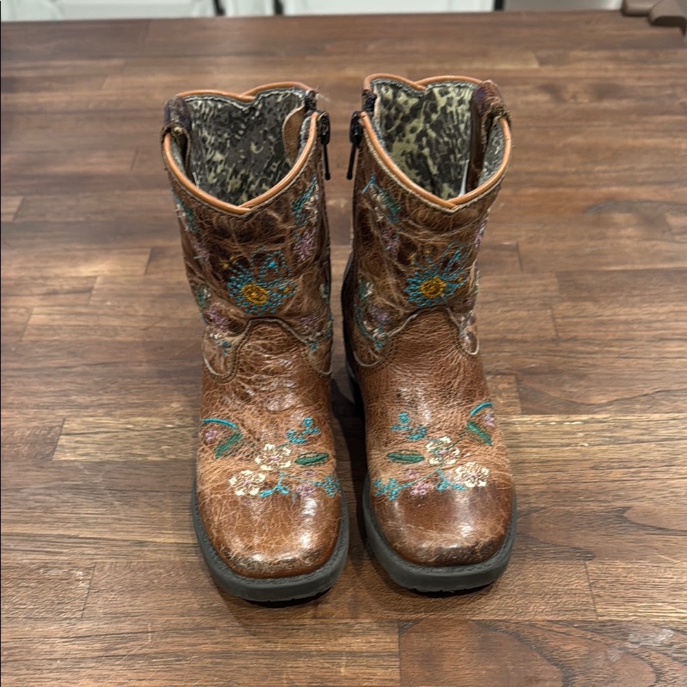Brown Embroidered Leather Boots